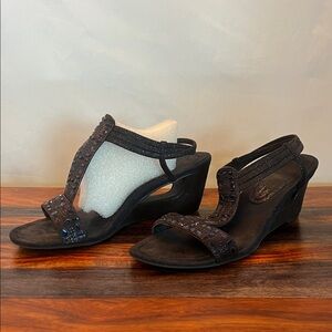 New York Transit Black Embellished Wedges